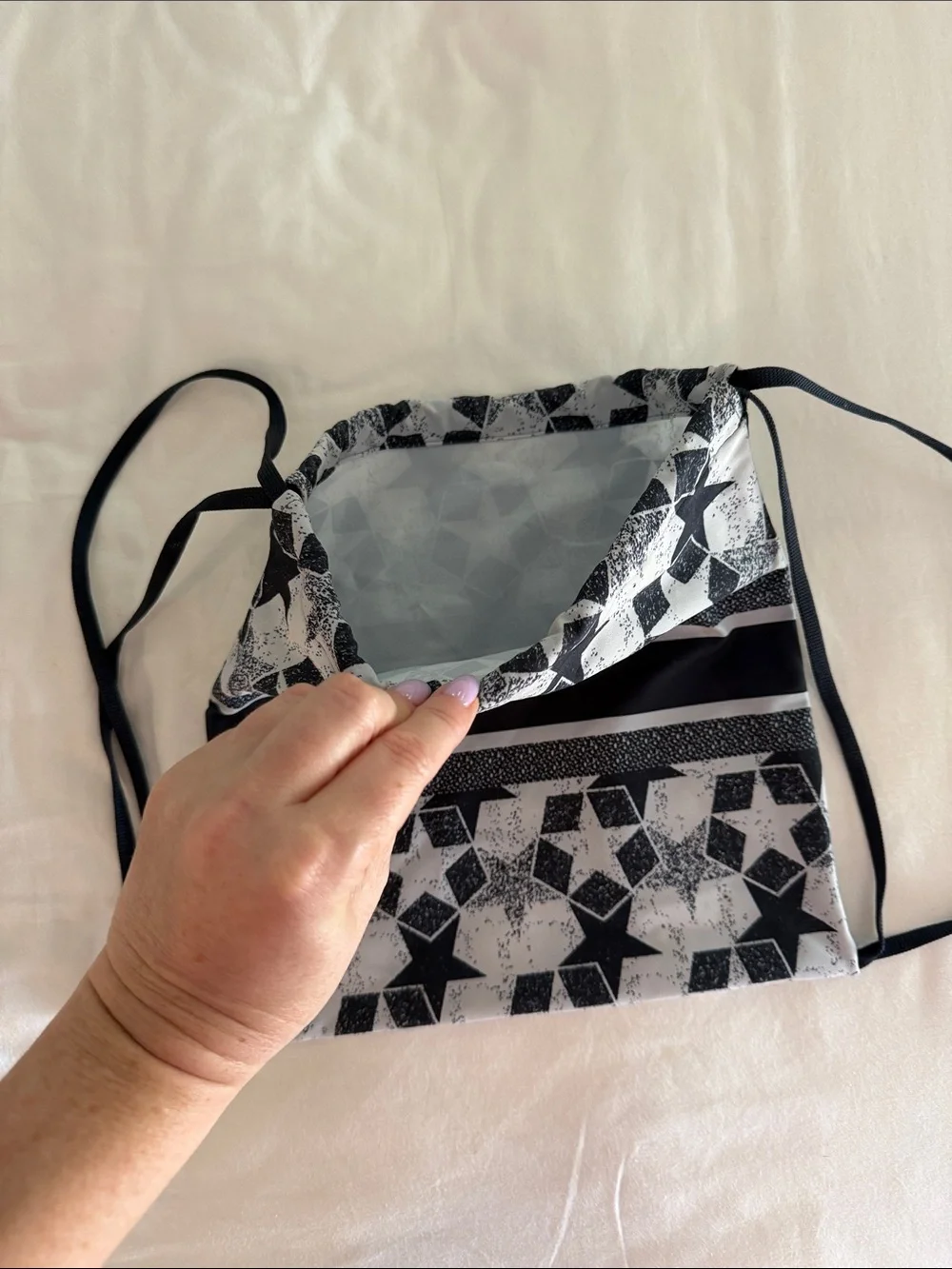 Dior Black and White Drawstring Belt Bag with Star Motif